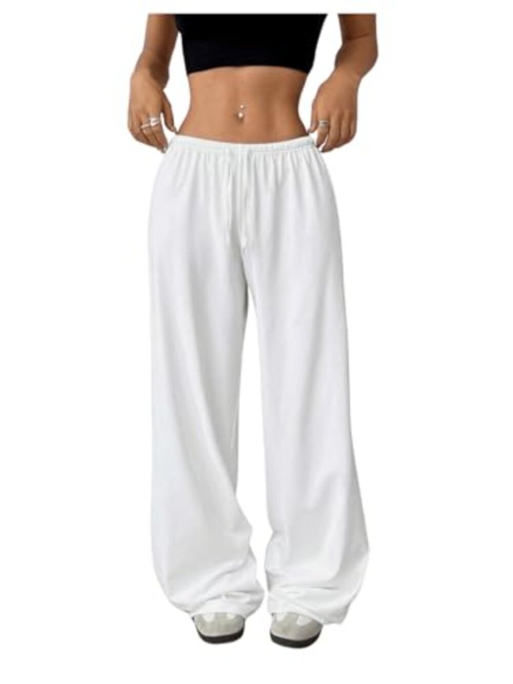 Wide Leg Sweatpants Drawstring Waist Low Rise Loose Casual Pants